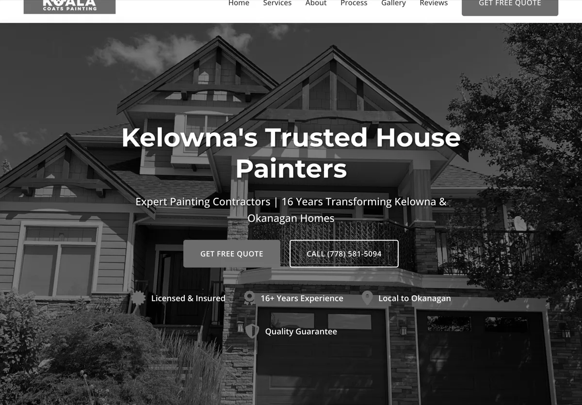 Koala Coats Painting website design - Kelowna painting contractor web design example